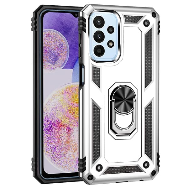 Samsung Galaxy A23 Skal i TPU + PC med hållare Silver