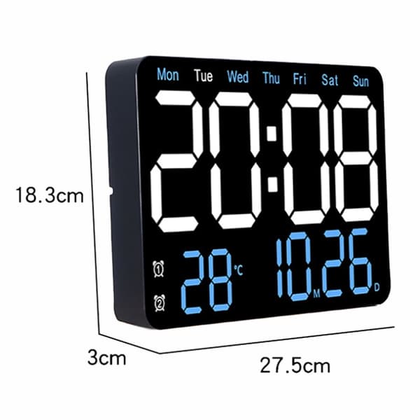 Multifunktionell LED-väggklocka med digital display, tyst väckarklocka för vardagsrum, färg: Blå