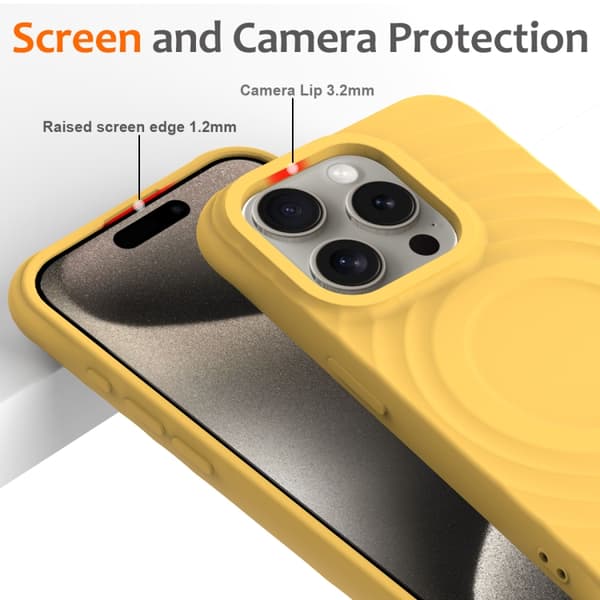iPhone 16 Pro Max Wave Texture MagSafe Magnetisk Flytande Silikon Skal Gul