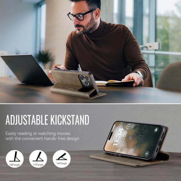 iPhone 18 Pro Max / iPhone 17 Pro Max Skal - kalvskinn med mikrofiber och RFID-skydd Kaffe