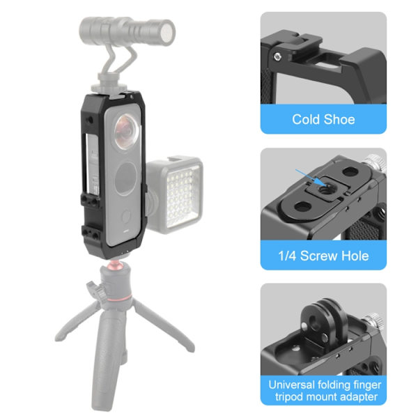 Skyddande burrigg husram med kallskofästen och magnetisk hopfällbar stativadapter för Insta360 ONE X2