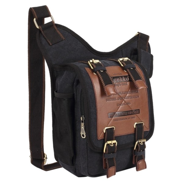 KAUKKO FH03 Retro Style Herr Canvas Crossbody Väska Messenger Väska Utomhus Vandring Camping Väska Svart