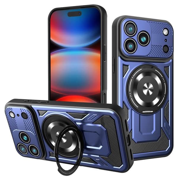 iPhone 17 Pro Skal med Armor Rotating Holder och MagSafe Blå