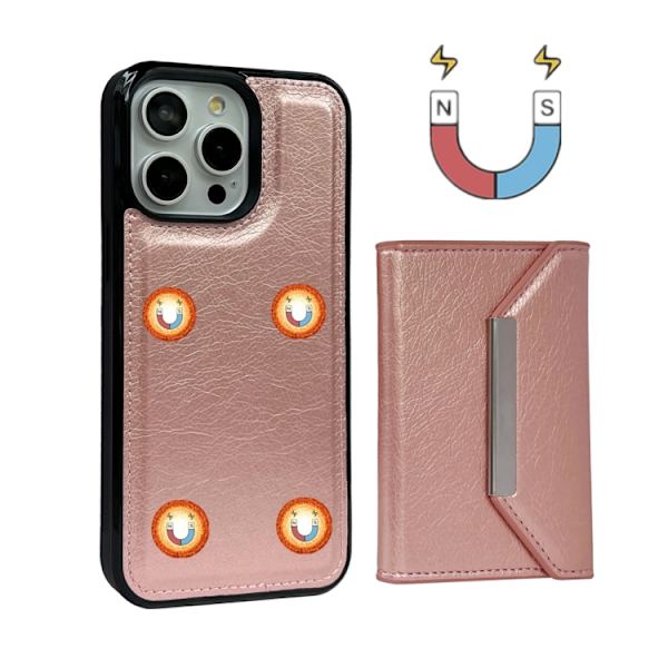 iPhone 16 Pro Solid Color Metallspänne Kortfack Skal Roséguld