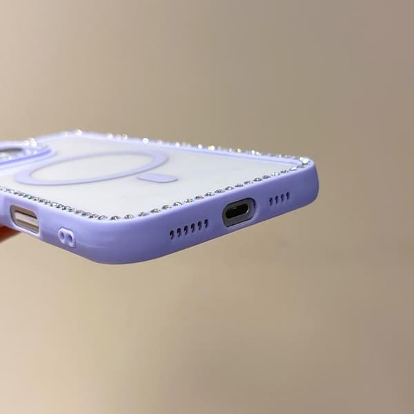iPhone 16 Pro Max Rhinestone Ram med Stort Lins Hål och MagSafe - Elegant Skal Blå