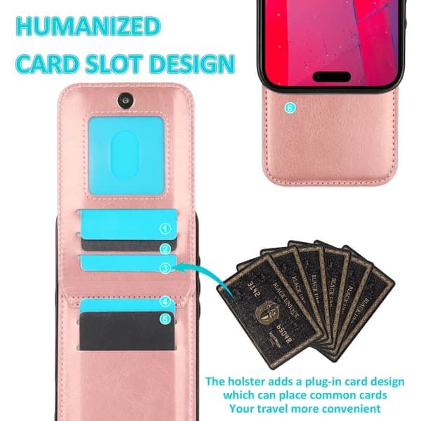 iPhone 16 Pro Max Solid Color Kortfack Ställ PU Skal Roséguld