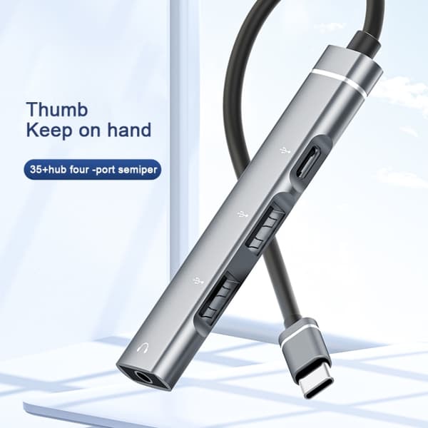 USB-C / Typ-C till 3,5 mm + 2 USB + Typ-C Hub Dockningsstation (Grå)