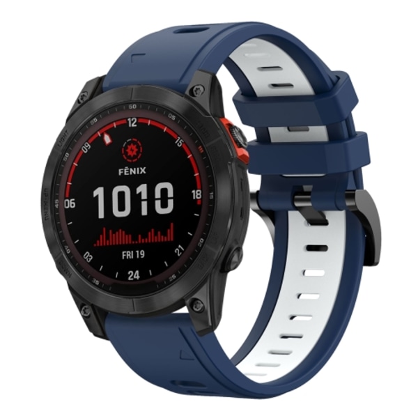 För Garmin Fenix ​​7 Solar 22mm Tvåfärgad Sports Silikon Watch Band Midnight Blue - White