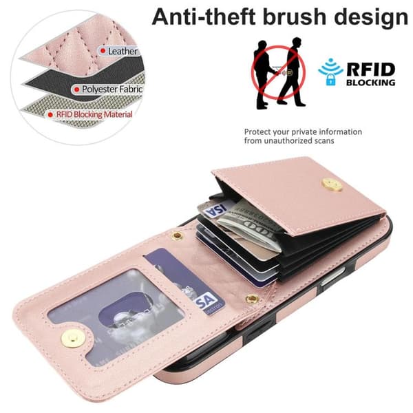 iPhone 18 Pro Max / iPhone 17 Pro Max Skal med RFID och Rhombisk Korthållare Roséguld