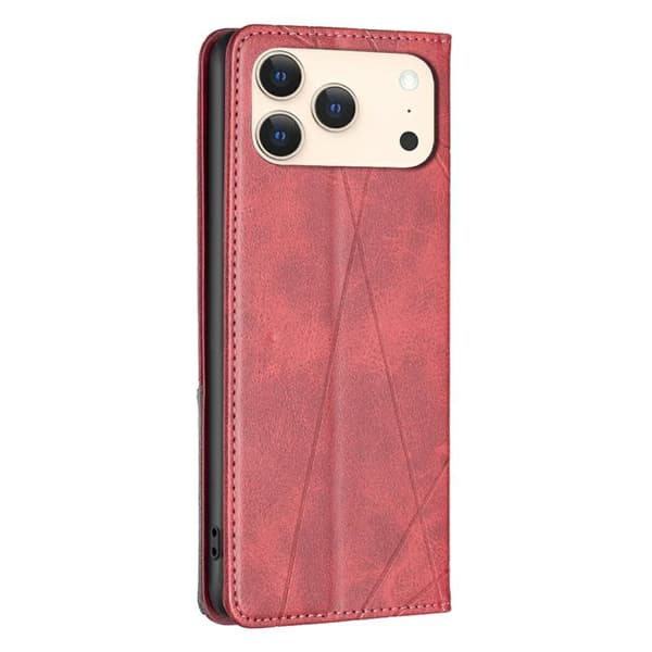 iPhone 18 Pro / iPhone 17 Pro Rhombus Textur Magnetiskt Skal Läderfodral Röd