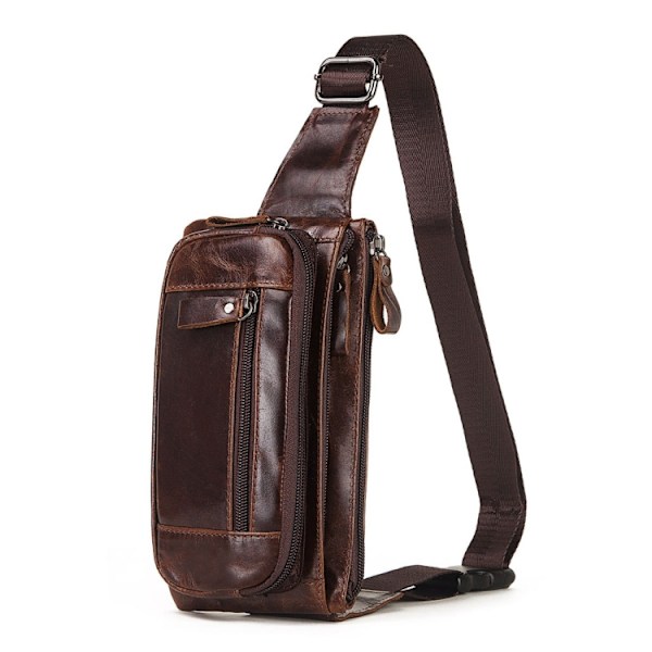 MH562 Läder Herr Midjeväska Multifunktionell Retro Messenger Bag Brun