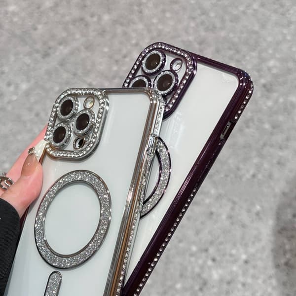 iPhone 17 Diamond Platerad MagSafe TPU Skal Rosa
