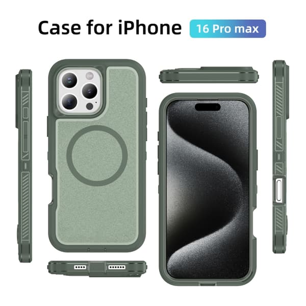 iPhone 16 Pro Max Skal med MagSafe Magnetisk Ring - Matt Finish Grön