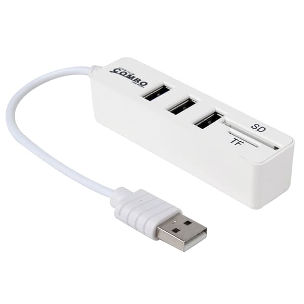 2-i-1 USB 2.0 480Mbps 3-Port Hub + Micro SD / T-FLASH SD / SDHC / SDXC Kortläsare för Windows och Mac (Vit)