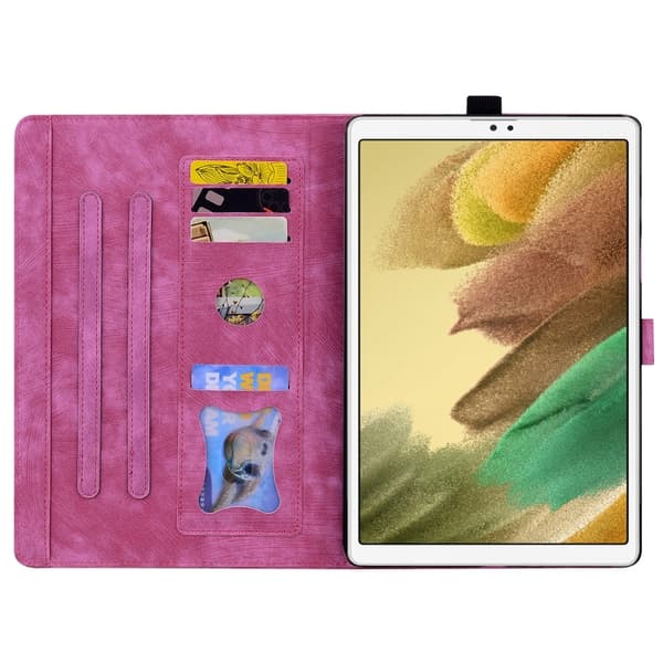 Samsung Galaxy Tab A7 Lite Cartoon Sakura Cat Prägad Läderfodral Rosaröd