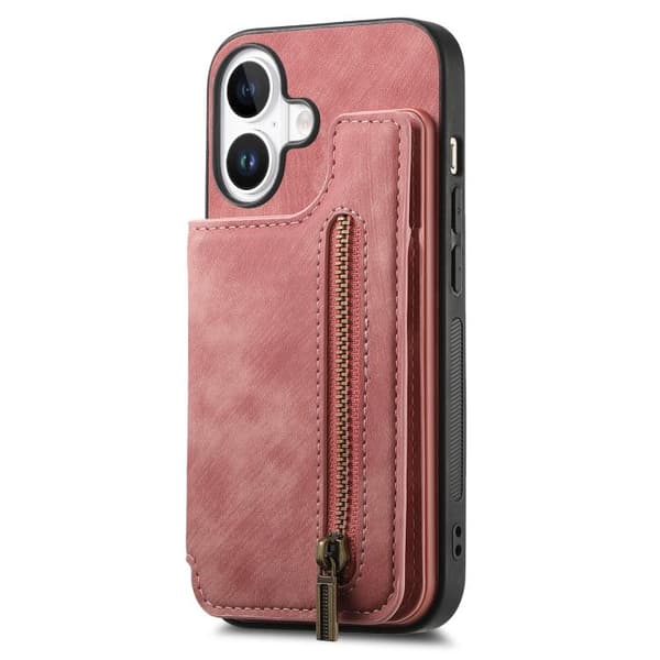 iPhone 17 Retro Läder Zipper Skal Rosa