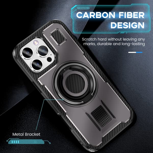 iPhone 16 Pro Max Skal Kolfiber - Hybrid PC TPU Telefonfodral Grå