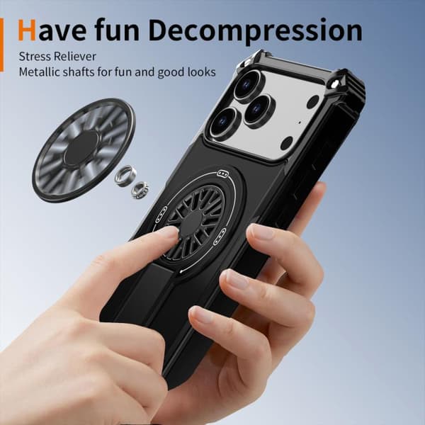 iPhone 18 Pro Max / iPhone 17 Pro Max Shockproof Kickstand Metallic Shaft MagSafe Skal Svart