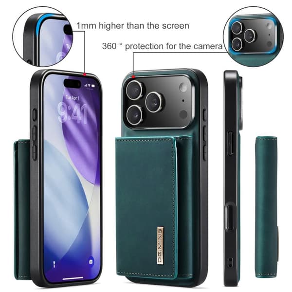 iPhone 18 Pro / iPhone 17 Pro Skal läderfodral DG.MING M1 Series 3-Faldig Multi Card Wallet Grön