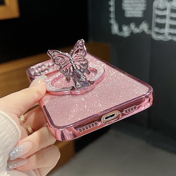 iPhone 16 Pro Max Pläterad Glittrande Fjäril Skal Blå