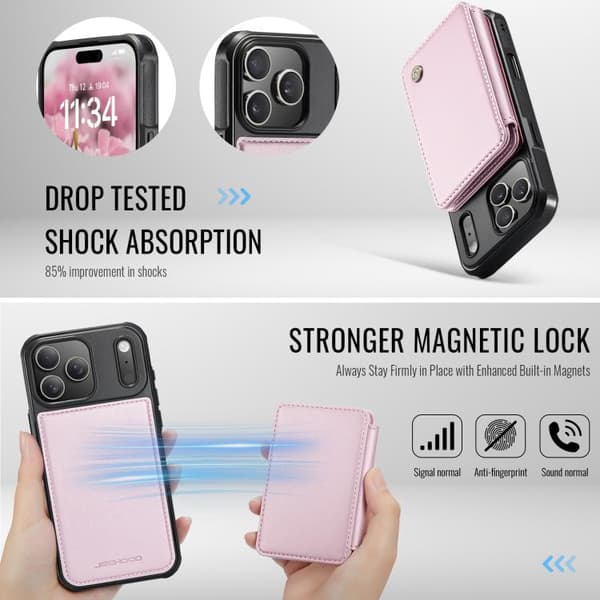 iPhone 18 Pro Max / iPhone 17 Pro Max Skal läderfodral JEEHOOD Business Magnetisk Stil RFID Rosa