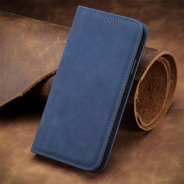 iPhone 18 Pro Max / iPhone 17 Pro Max Skal läderfodral med retro känsla och magnetisk flip Blå