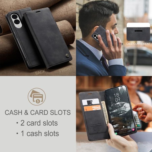Samsung Galaxy S25 Edge 5G Skal CaseMe 013 Multifunktionell Horisontell Flip Läder Svart