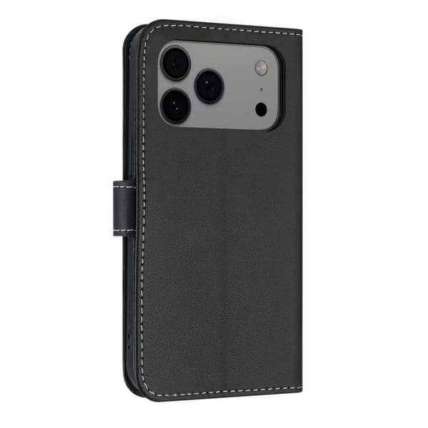 iPhone 18 Pro Max / iPhone 17 Pro Max Skal läderfodral - metall med handrem Svart