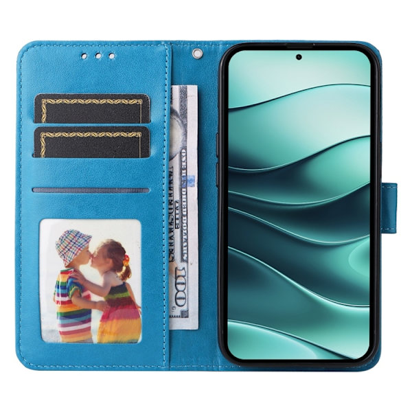 Redmi Note 14 5G - Prägad Solros Läderfodral Blå