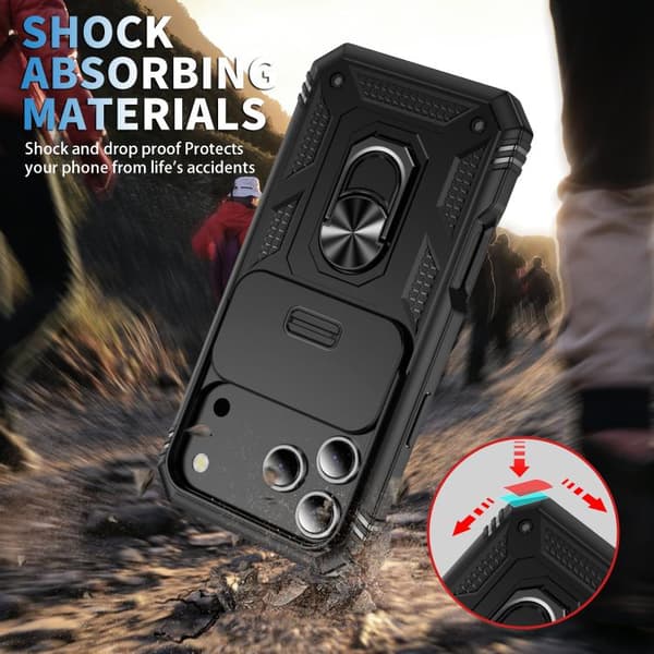 iPhone 18 Pro Max / iPhone 17 Pro Max Skal med Sliding Camshield TPU + PC och Hållare Svart