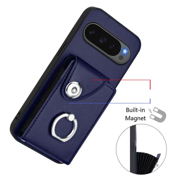 för Pixel 10 Pro XL Skal med Kortfack och Ringhållare Blå