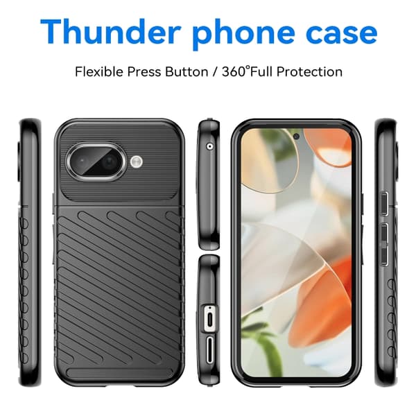 för Pixel 9a Skal - Thunderbolt Stötsäker TPU Mobilskal Svart