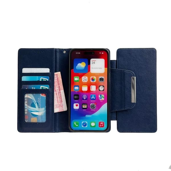 iPhone 18 Pro Max / iPhone 17 Pro Max Skal Läderfodral med Multifunktionell 7-Korts Fack Kunglig blå