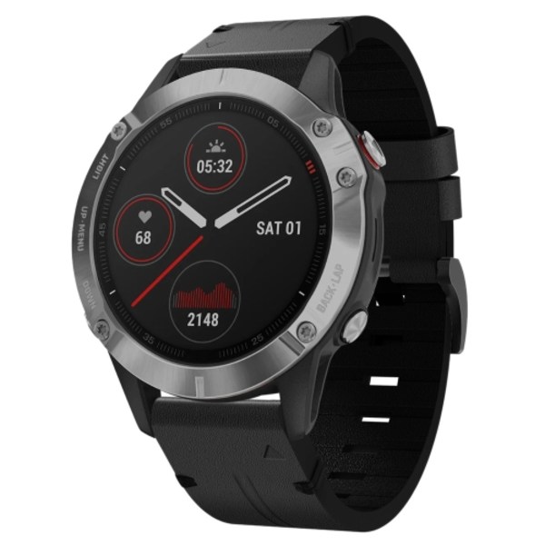 För Garmin Fenix ​​6 GPS 22mm läder stålspänne watch Black