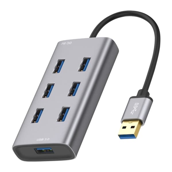 8108 7-Port USB 3.0 Hub - Silver Gray, 80cm Cable, Hot Swap, Easy Installation