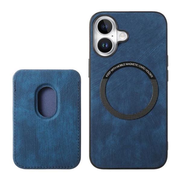 iPhone 17 Retro Läderkortväska Magnetisk Skal Blå