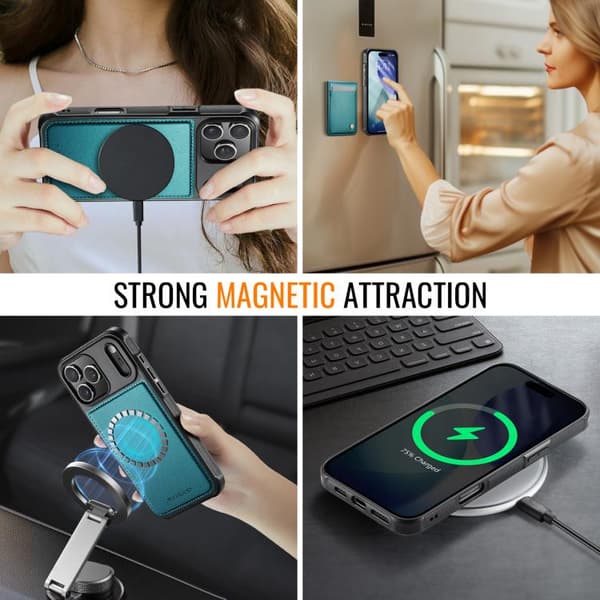 iPhone 18 Pro / iPhone 17 Pro Skal - brittisk stil med RFID MagSafe kortficka av PU - JEEHOOD Grön