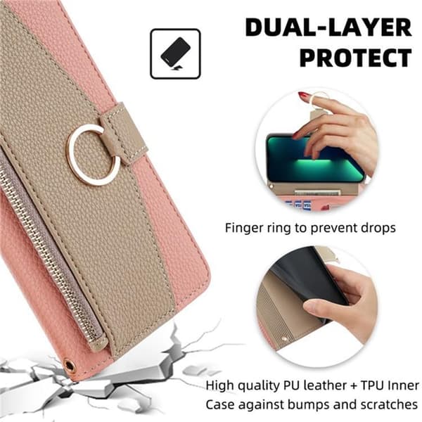 Redmi Note 14 4G - Crossbody Litchi Textur Läder Mobilskal Rosa