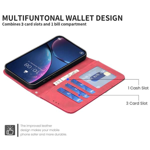 iPhone 17 Skal läderfodral med magnetisk spänne och rhombus-textur Röd