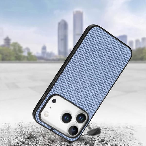 iPhone 18 Pro Max / iPhone 17 Pro Max Skal - kolfibertextur och läder Blå