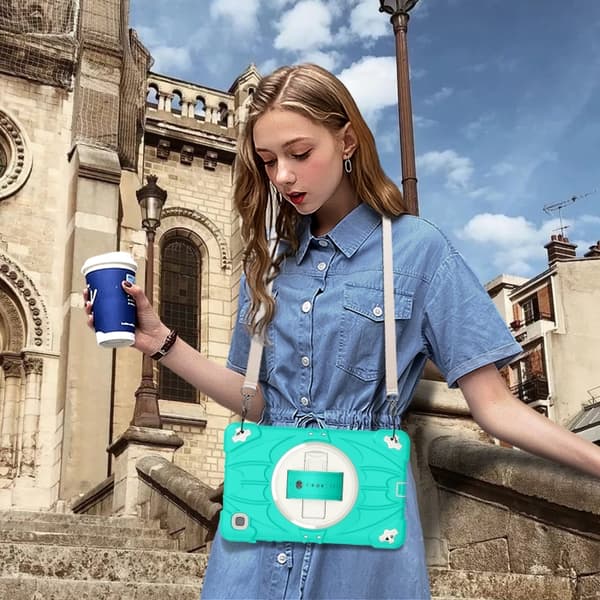 Samsung Galaxy Tab A7 Lite Bat Hand Grip Turntable Ställ Mintgrön Vit