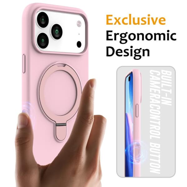 iPhone 18 Pro Max / iPhone 17 Pro Max Skal - Flytande Silikon med MagSafe Magnetisk Ringhållare Grå Rosa