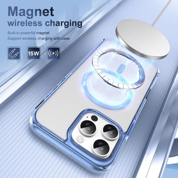 iPhone 16 Pro Max Translucent Frosted MagSafe Skal med AI-knapp Blå
