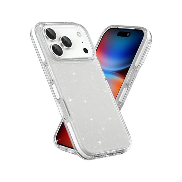 iPhone 17 Pro Max Skal - Tvåfärgad Klar Glitter TPU + TPE Fullt Skydd