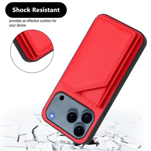 iPhone 18 Pro / iPhone 17 Pro Skal med Fyra Kortfack och Handledsrem Röd