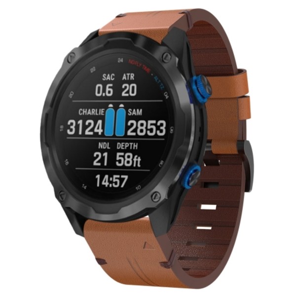 För Garmin Descent MK 2i 26mm läder stålspänne watch Brown