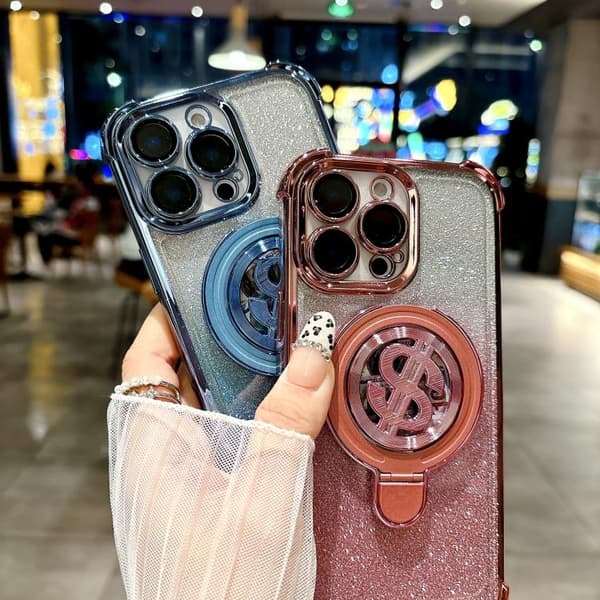 iPhone 16 Pro Max Skal med Space Gradient Glitter MagSafe Hållare och Linsskydd Guld