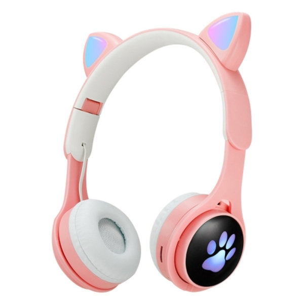 B30 Katt tass katt öron färgglada lysande hopfällbara Bluetooth headset med 3,5 mm jack & TF-kortplats Rosa