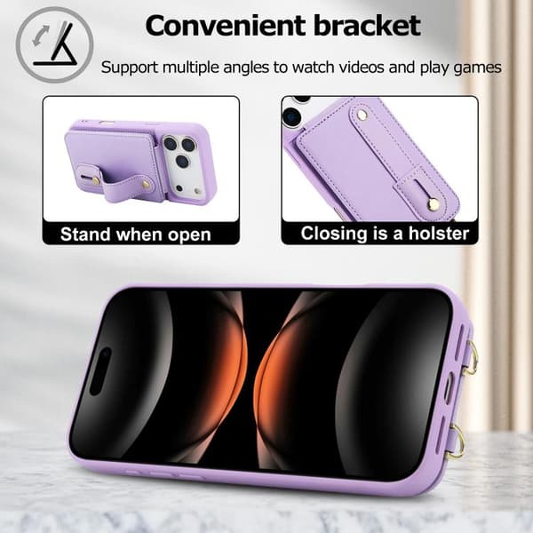 iPhone 18 Pro Max / iPhone 17 Pro Max Skal med Vertikal Flip och Lång Lanyard Purpur