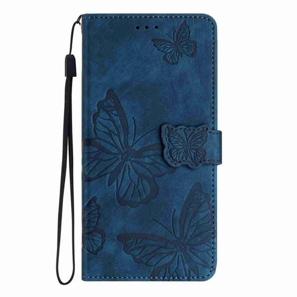 iPhone 18 Pro Max / iPhone 17 Pro Max Skal läderfodral med präglad fjärilsmönster Blå